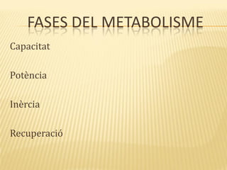 FASES DEL METABOLISME
Capacitat
Potència
Inèrcia
Recuperació
 