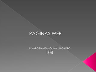 PAGINAS WEB

ALVARO DAVID MOLINA UNIGARRO
           10B
 