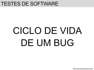 TESTES DE SOFTWARE 
CICLO DE VIDA 
DE UM BUG 
http://www.alvarofpinheiro.eti.br 
 