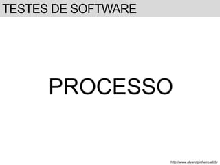 TESTES DE SOFTWARE 
PROCESSO 
http://www.alvarofpinheiro.eti.br 
 