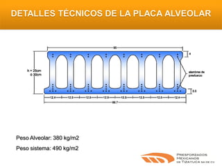 Peso Alveolar: 380 kg/m2
Peso sistema: 490 kg/m2
México D.F., Marzo de 2010

13

 