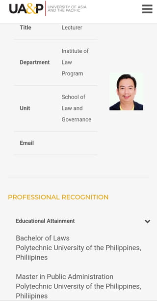 Prof. Alvin Claridades UA&P Law Faculty Profile (2019)