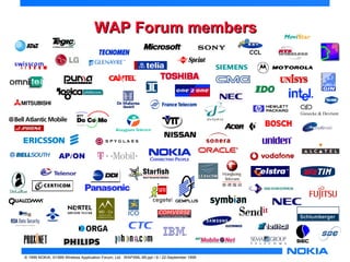 WWAAPP FFoorruumm mmeemmbbeerrss 
© 1999 NOKIA, ©1999 Wireless Application Forum, Ltd. WAPXML-99.ppt / 6 / 22-September 1999 
CCL 
 
