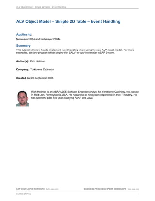 Alv object model simple 2 d table - event handling | PDF