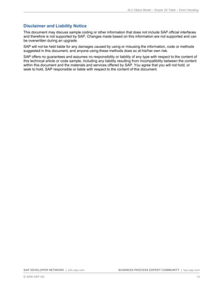 Alv object model simple 2 d table - event handling | PDF