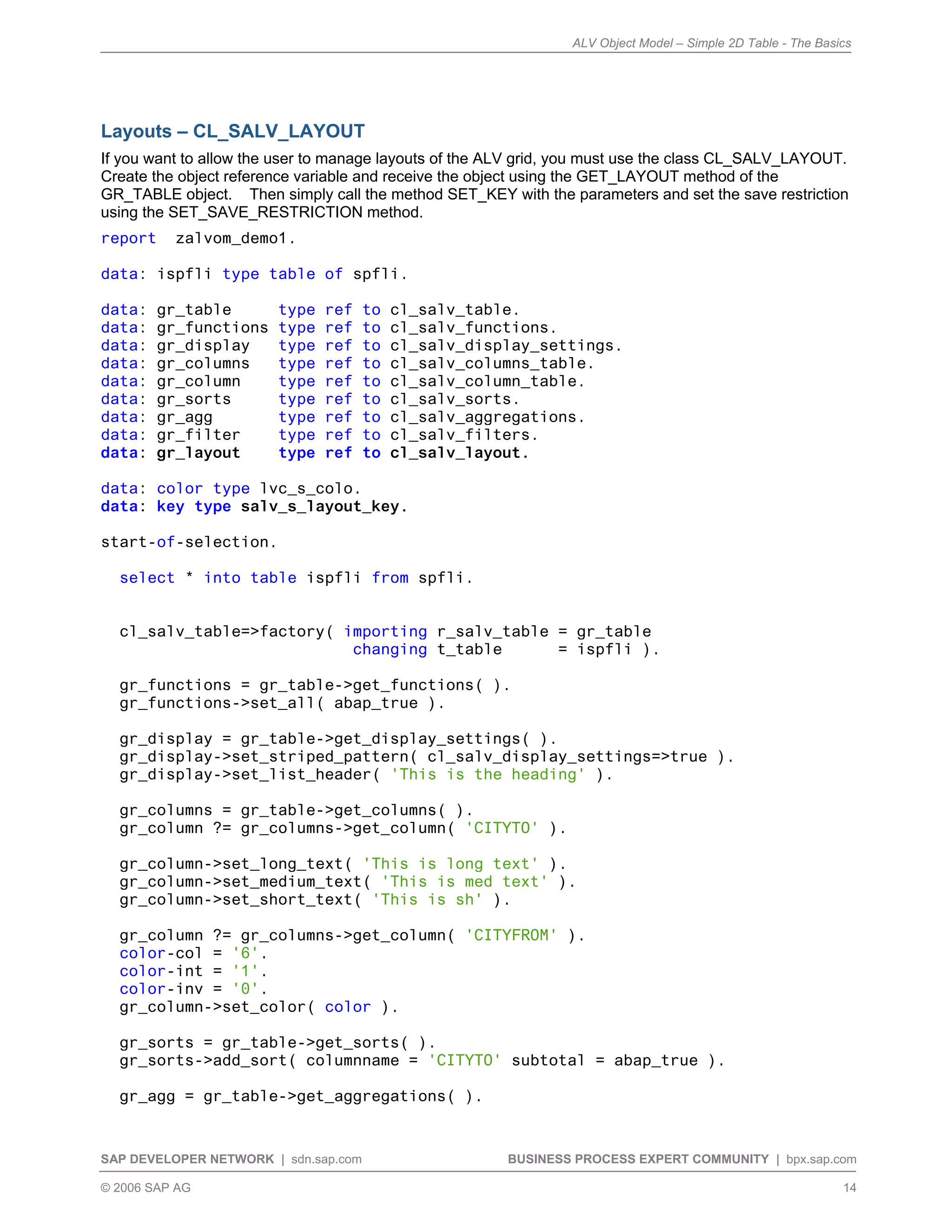 Alv object model simple 2 d table - the basics | PDF