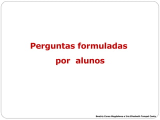 Perguntas formuladas  por  alunos Beatriz Corso Magdalena e Iris Elisabeth Tempel Costa 