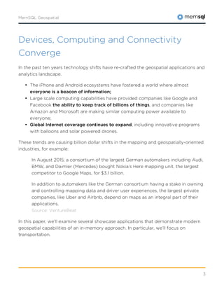 3
Devices, Computing and Connectivity
Converge
In the past ten years technology shifts have re-crafted the geospatial appl...