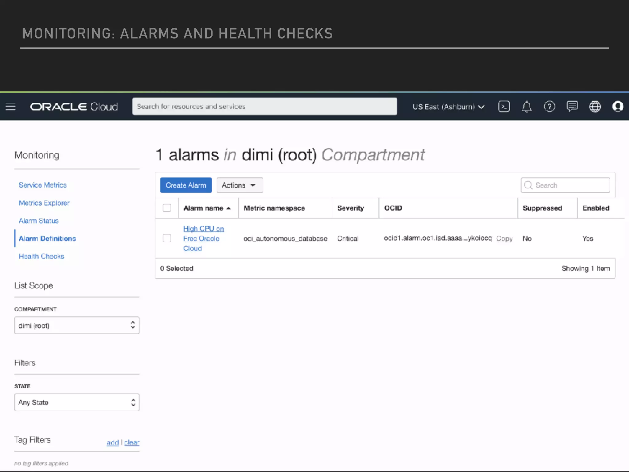 MONITORING: ALARMS AND HEALTH CHECKS
 