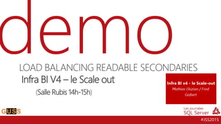 #JSS2015
LOAD BALANCING READABLE SECONDARIES
Infra BI V4 – le Scale out
(Salle Rubis 14h-15h)
 