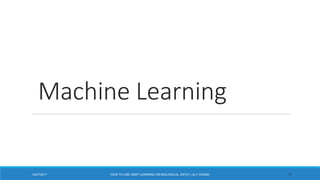 Machine Learning
512/27/2017 HOW TO USE DEEP LEARNING ON BIOLOGICAL DATA? | ALY OSAMA
 