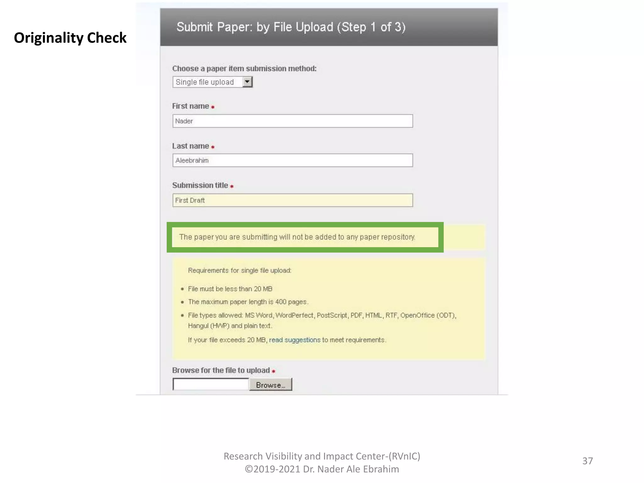 Research Visibility and Impact Center-(RVnIC)
©2019-2021 Dr. Nader Ale Ebrahim
Originality Check
37
 