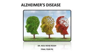 ALZHEIMER’S DISEASE
DR. RESU NEHA REDDY
FINAL YEAR PG
 