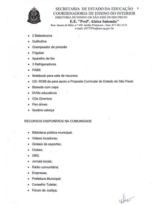 Plano Gestão EE Profa Alzira Salomão