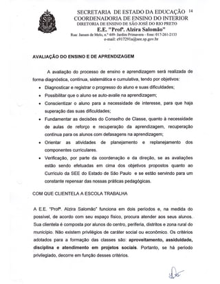 Plano Gestão EE Profa Alzira Salomão