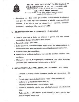 Plano Gestão EE Profa Alzira Salomão