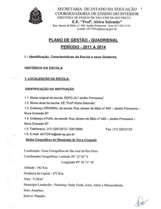 Plano Gestão EE Profa Alzira Salomão