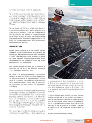 AM | nº 15
28 www.amagazine.cl
NOTA
La cámara Minera de Chile realizó el webinar: Antofa-
gasta, Minería y futuro, ocasión...