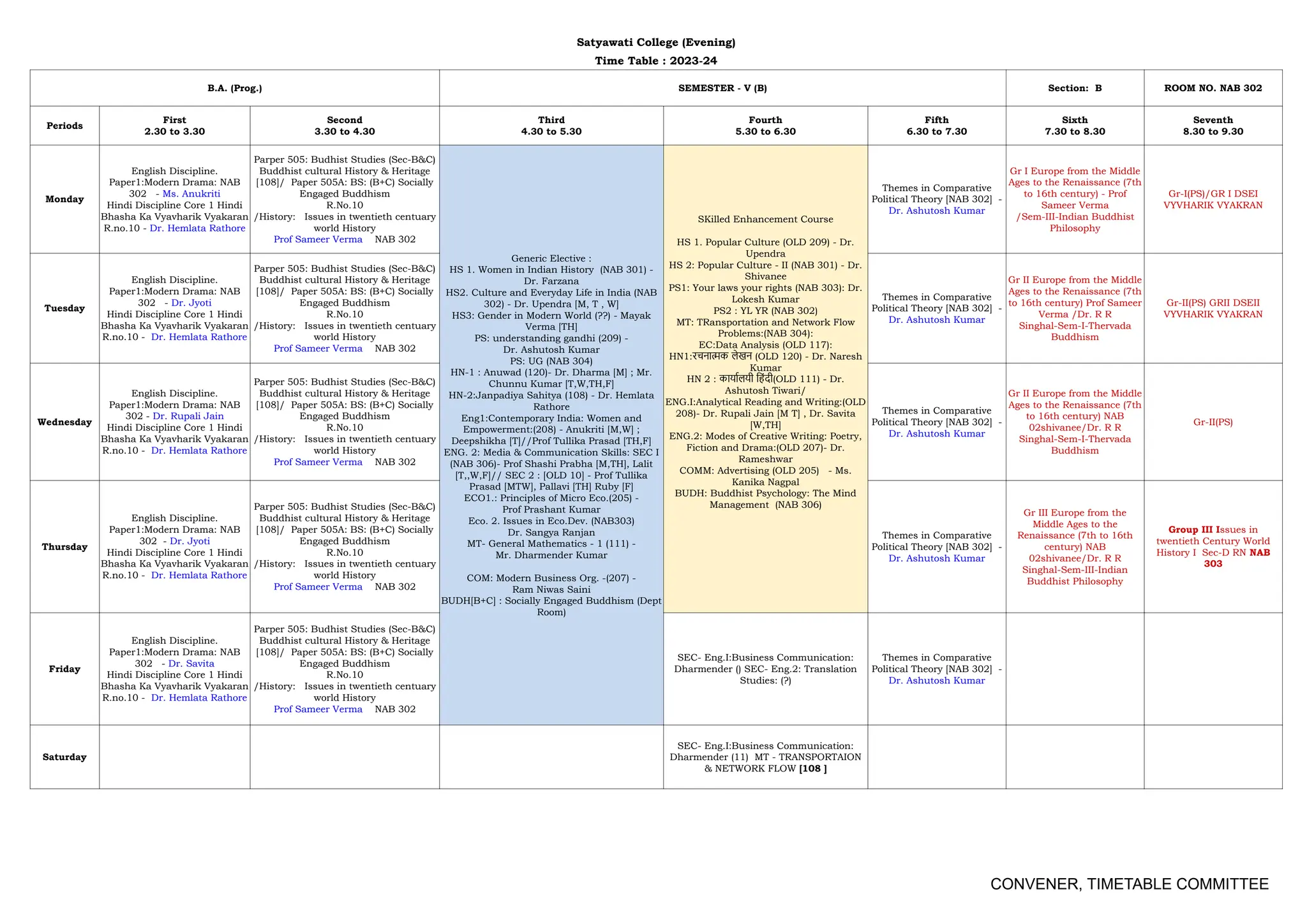 timetable sem v 2023 24 | PDF