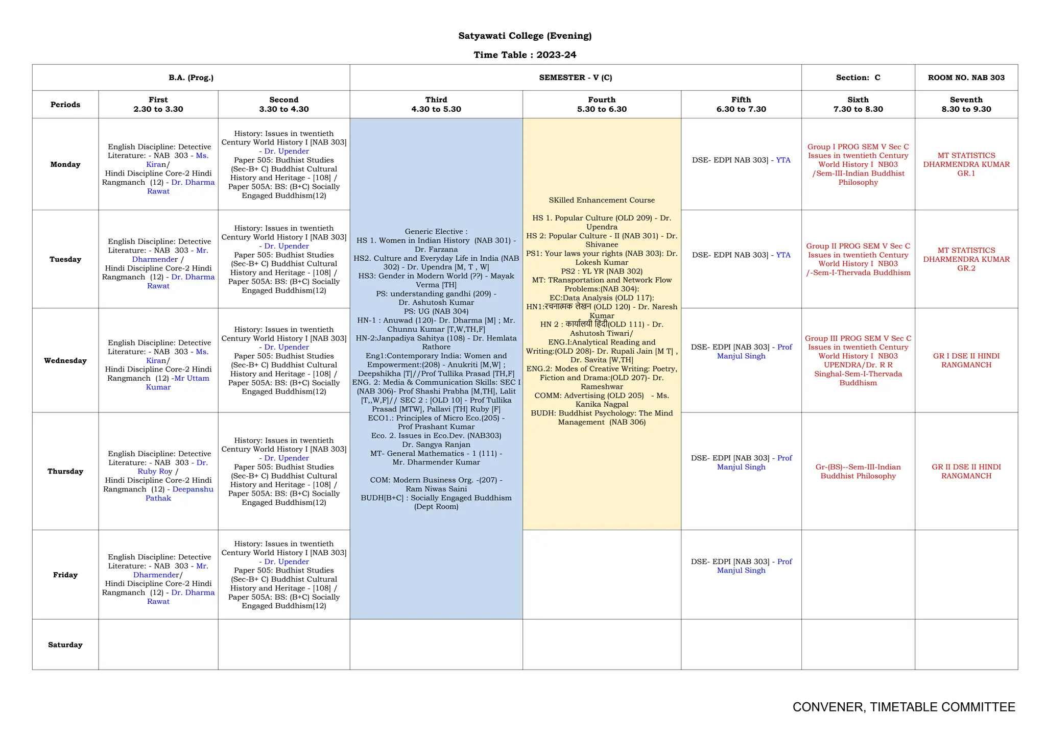 timetable sem v 2023 24 | PDF