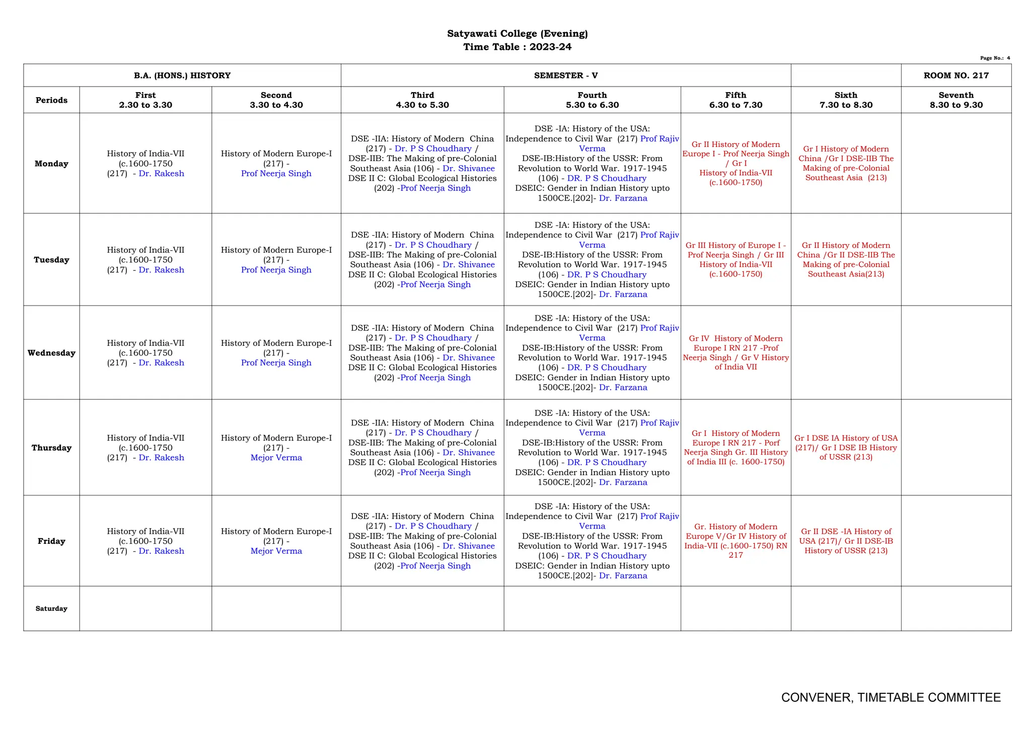 timetable sem v 2023 24 | PDF