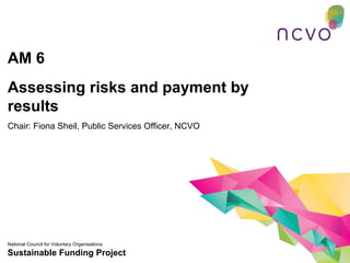 AM 6
Assessing risks and payment by
results
Chair: Fiona Sheil, Public Services Officer, NCVO




National Council for Voluntary Organisations
Sustainable Funding Project
 
