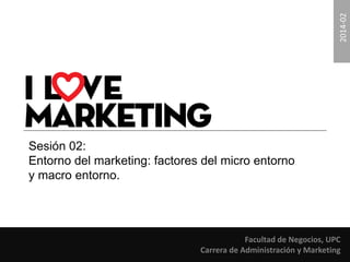 2014-02 
Sesión 02: 
Entorno del marketing: factores del micro entorno 
y macro entorno. 
Facultad de Negocios, UPC 
Carrera de Administración y Marketing 
 