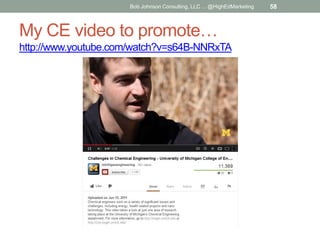 Bob Johnson Consulting, LLC ... @HighEdMarketing

My CE video to promote…
http://www.youtube.com/watch?v=s64B-NNRxTA

58

 
