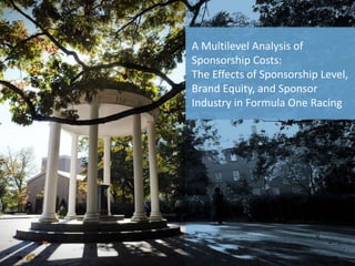 A Multilevel Analysis of
Sponsorship Costs:
The Effects of Sponsorship Level,
Brand Equity, and Sponsor
Industry in Formula One Racing
 