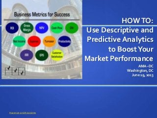 HOWTO:
Use Descriptive and
Predictive Analytics
to BoostYour
Market Performance
AMA –DC
Washington, DC
June 19, 2013
Hausman andAssociates
 