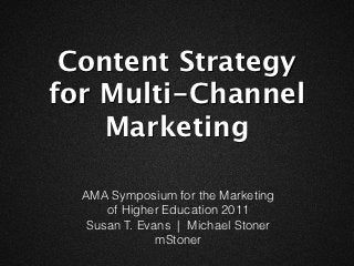 Content Strategy
for Multi-Channel
    Marketing

  AMA Symposium for the Marketing
      of Higher Education 2011
   Susan T. Evans | Michael Stoner
               mStoner
 