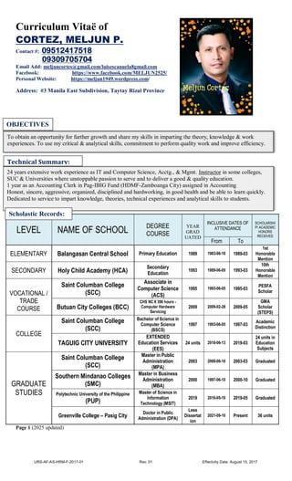AMA CORTES MELJUN 2025 RESUME and CREDENTIALS TOR DIPLOMA compiled | PDF