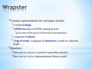 IE with HMMGiven a sequence of observations:Yesterday Lawrence Saul spoke this example sentence.and a trained HMM:Find the most likely state sequence:  (Viterbi)YesterdayLawrence Saulspoke this example sentence.Any words said to be generated by the designated “person name”state extract as a person name:Person name: Lawrence Saul