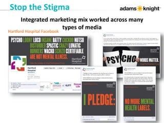 Integrated marketing mix worked across many
types of media
Stop the Stigma
Hartford Hospital Facebook
 