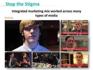 Integrated marketing mix worked across many
types of media
Stop the Stigma
YouTube
 