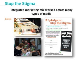Integrated marketing mix worked across many
types of media
Stop the Stigma
Events
 