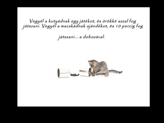 Vegyél a kutyádnak egy játékot, és örökké azzal fog
játszani. Vegyél a macskádnak ajándékot, és 10 percig fog
játszani... a dobozával.
 