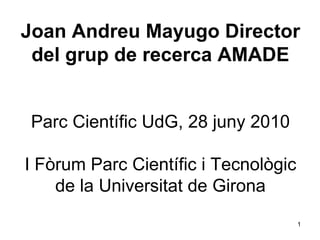 Joan Andreu Mayugo Director del grup de recerca AMADE Parc Científic UdG, 28 juny 2010 I Fòrum Parc Científic i Tecnològic de la Universitat de Girona 