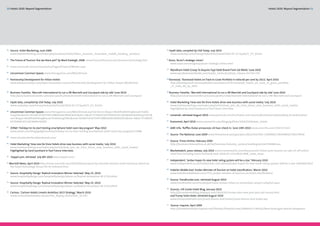 50 Hotels 2020: Beyond Segmentation                                                                                                                                                                                  Hotels 2020: Beyond Segmentation 51




39
    	 Source: Hotel Marketing, June 2009                                                                                    55
                                                                                                                                  Hyatt data, compiled by USA Today, July 2010
      www.hotelmarketing.com/index.php/content/article/hilton_launches_innovative_mobile_booking_solution/                         www.usatoday.com/money/industries/travel/2010-07-27-hyatt27_CV_N.htm

40
    	 The Future of Tourism ‘Are we there yet?’ by Mark Eveleigh, 2008 www.futureoftourism.com/tourism-technology.htm       56
                                                                                                                                 Accor, ‘Accor’s strategic vision.’
                                                                                                                            	     www.accor.com/en/group/accor-strategic-vision.html
41
    	 www.microsoft.com/surface/en/us/Pages/Product/WhatIs.aspx
                                                                                                                            57	
                                                                                                                                   Wyndham Hotel Group To Acquire Tryp Hotel Brand From Sol Meliá.’ June 2010
42
    	 Uncommon Common Spaces www.htmagazine.com/ME2/dirmod                                                                         www.wyndhamworldwide.com/media_center/pr/show_release.cfm?id=743

43
      	 Partnership Development for Hilton Hotels                                                                           58
                                                                                                                                 Starwood, ‘Starwood Hotels on Track to Grow Portfolio in India 60 per cent by 2013,’ April 2010
        www.ideaconnection.com/open-innovation-success/Partnership-Development-for-Hilton-Hotels-00140.html                       http://development.starwoodhotels.com/news/1/78-starwood_hotels_on_track_to_grow_portfolio
                                                                                                                                  _in_india_60_by_2013

44
    	 Business Traveller, ‘Marriott International to run a JW Marriott and Courtyard side by side’ June 2010                59
                                                                                                                                  Business Traveller, ‘Marriott International to run a JW Marriott and Courtyard side by side’ June 2010
	     http://asia.businesstraveller.com/asia-pacific/news/marriott-international-to-run-a-JW-Marriott-and-Courtyard                http://asia.businesstraveller.com/asia-pacific/news/marriott-international-to-run-a-JW-Marriott-and-Courtyard

45
    	 Hyatt data, compiled by USA Today, July 2010                                                                          60	
                                                                                                                                   Hotel Marketing ‘How Joie De Vivre Hotels drive new business with social media,’ July 2010
      www.usatoday.com/money/industries/travel/2010-07-27-hyatt27_CV_N.htm                                                         www.hotelmarketing.com/index.php/article/how_joie_de_vivre_drives_new_business_with_social_media/
                                                                                                                                   Highlighted by Gerd Leonhard in Fast Future interview.
46
    	 Uncommon Common Spaces www.htmagazine.com/ME2/dirmod.asp?sid=&nm=&type=MultiPublishing&mod=Publis	
      hingTitles&mid=3E19674330734FF1BBDA3D67B50C82F1&tier=4&id=F77685FC047D404CA5C10C9840C463EDasp?sid=&	                  61
                                                                                                                                  	 Jumeirah, retrieved August 2010 www.jumeirah.com/en/hotels-and-resorts/destinations/dubai/Burj-Al-Arab/Suites/
      nm=&type=MultiPublishing&mod=PublishingTitles&mid=3E19674330734FF1BBDA3D67B50C82F1&tier=4&id=F77685FC	
      047D404CA5C10C9840C463ED                                                                                              62 	
                                                                                                                                   Economist, April 2010 www.economist.com/blogs/gulliver/2010/04/dubais_hotels

47
    	 ZDNet ‘Holiday Inn to start testing smartphone hotel room key program’ May 2010                                       63
                                                                                                                                	 AME Info, ‘Raffles Dubai announces 24 hour check in,’ June 24th 2010 www.ameinfo.com/236215.html
	     www.zdnet.com/blog/gadgetreviews/holiday-inn-to-start-testing-smartphone-hotel-room-key-program/15088
                                                                                                                            64 	
                                                                                                                                   Source: The National, June 2009 www.thenational.ae/apps/pbcs.dll/article?AID=/20090627/BUSINESS/706279930
48	
      www.sheratonbetterwhenshared.com/
                                                                                                                            65
                                                                                                                                  	 Source: Times Online, February 2009
 	 Hotel Marketing ‘How Joie De Vivre Hotels drive new business with social media,’ July 2010
49
                                                                                                                                    http://business.timesonline.co.uk/tol/business/industry_sectors/retailing/article5785860.ece
   www.hotelmarketing.com/index.php/article/how_joie_de_vivre_drives_new_business_with_social_media/
	 Highlighted by Gerd Leonhard in Fast Future interview.                                                                    66
                                                                                                                                  	 Marketwatch, press release, July 2010 www.marketwatch.com/story/westin-hotels-puts-heaven-on-sale-25-off-entire-
                                                                                                                                    retail-line-including-iconic-heavenly-bedr-2010-07-15?reflink=MW_news_stmp
50
    	 Dopplr.com, retrieved July 6th 2010 www.dopplr.com/
                                                                                                                            67
                                                                                                                                  	 Independent, ‘Jordan hopes its new hotel rating system will be a star,’ February 2010
51
      Marriott News, April 2010 http://news.marriott.com/2010/04/courtyard-by-marriott-receives-hotel-visionary-award-at-           www.independent.co.uk/travel/news-and-advice/jordan-hopes-its-new-hotel-rating-system-will-be-a-star-1894928.html
      the-hotel-technology-forum-for-its-interacti.html
                                                                                                                            68 	
                                                                                                                                   Hotelier Middle East ‘Jordan Minister of Tourism on hotel classification,’ March 2010
52	
      Source: Hospitality Design ‘Radical Innovation Winner Selected,’ May 25, 2010                                                www.hoteliermiddleeast.com/7721-jordan-minister-of-tourism-on-hotel-classification/
	     www.hospitalitydesign.com/hospitalitydesign/about-us/Radical-Innovation-W-1718.shtml
                                                                                                                            69 	
                                                                                                                                   Source: Trendhunter.com, retrieved August 2010
 	 Source: Hospitality Design ‘Radical Innovation Winner Selected,’ May 25, 2010
53
                                                                                                                                   www.trendhunter.com/trends/pod-hotel-review-citizen-m-amsterdam-airport-schiphol-open
	 www.hospitalitydesign.com/hospitalitydesign/about-us/Radical-Innovation-W-1718.shtml
                                                                                                                            70	
                                                                                                                                   Sources: JLR Condo Hotel Blog, January 2010
54	
      Carlson, ‘Carlson Hotels Unveils Ambition 2015 Strategy,’ March 2010                                                         http://jlrcondohotelblog.blogspot.com/2010/01/trump-soho-new-york-joins-jet-luxury.html
      www.carlsonhotelsmedia.com/article_display.cfm?article_id=597                                                                and Trump Soho Hotel, retrieved August 2010
                                                                                                                                   www.trumpsohohotel.com/Guest-Rooms-And-Suites/Guest-Rooms-And-Suites.asp

                                                                                                                            71	
                                                                                                                                   Source: Inquirer, April 2009
                                                                                                                                   http://showbizandstyle.inquirer.net/lifestyle/lifestyle/view/20090413-199102/New-hotel-gym-doesnt-disappoint
 