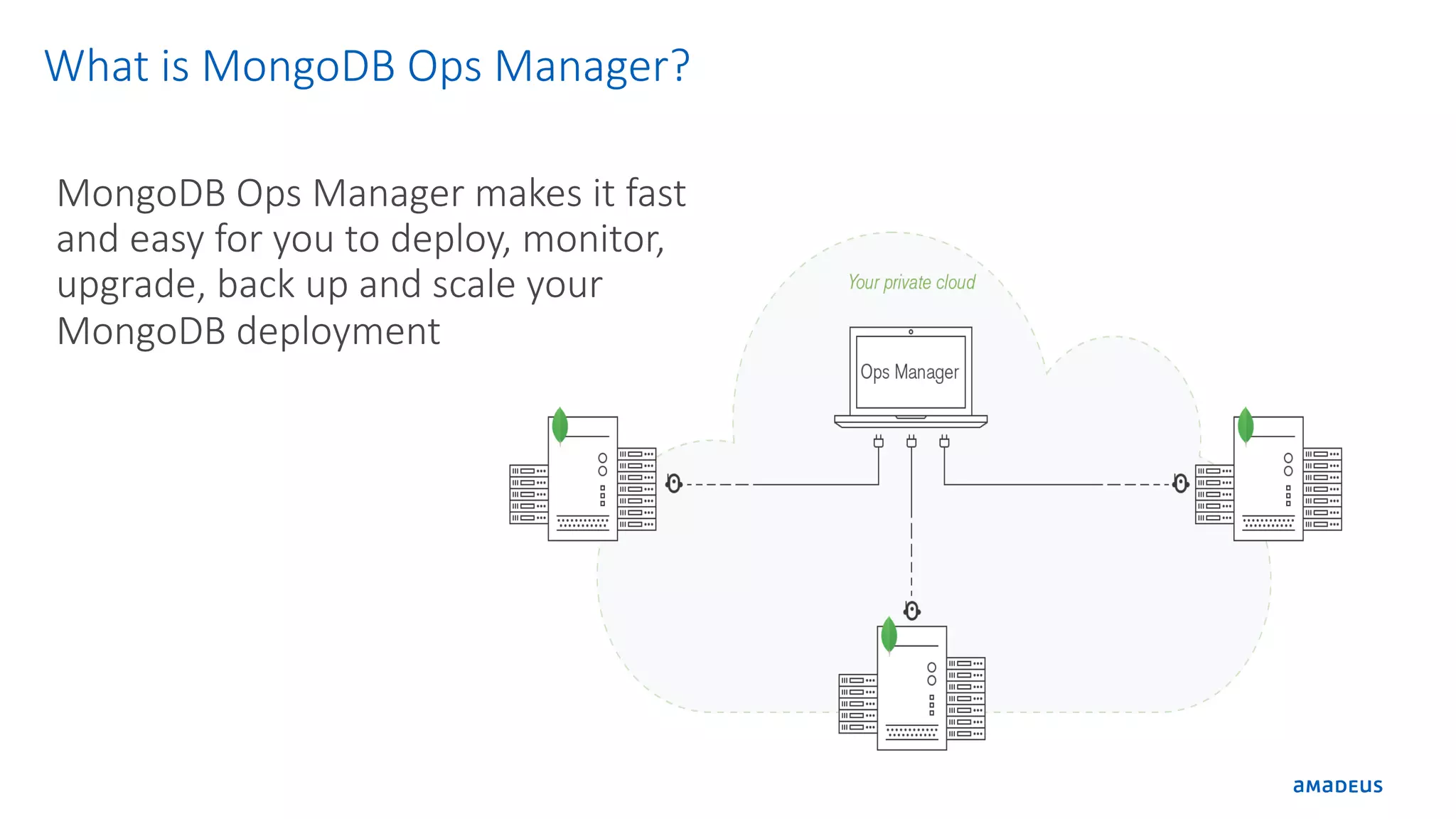 What is MongoDB Ops Manager? MongoDB Ops Manager makes it fast and easy for you to deploy, monitor, upgrade, back up and scale your MongoDB deployment 