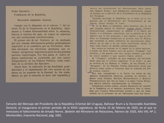 Extracto del Mensaje del Presidente de la República Oriental del Uruguay, Baltasar Brum a la Honorable Asamblea
General, a...