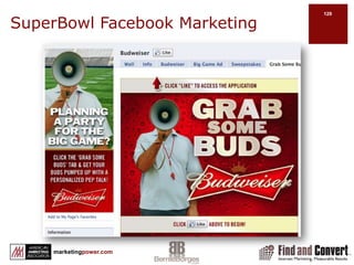 Using Facebook Insightshttp://www.facebook.com/business/insights/?pages&i=9930176882http://www.facebook.com/help/?page=9141. Interactions this weekLikesCommentsWall postsPost quality55.083. All fans over timeTotal fans/ unsubscribed fansNew / removed fansTop countriesDemographicsPage viewsUnsubscribes / ResubscribesMedia consumption2. Fans who interact with…InteractionsInteractions per postPost qualityPosts Discussion postsReviewsMentions 