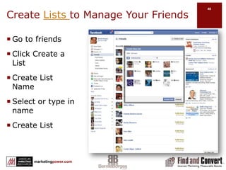 Shows up in news feed of fansFacebook Applicationshttp://www.facebook.com/apps/directory.phpApplication Directory listed by:UtilitiesEducationEntertainmentFriends & FamilyBusinessGames SportsLifestyleJust for FunOn FacebookExternal WebsitesDesktopMobilePagesPrototypeBusiness PageBottom of Edit page