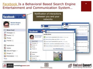 Creating a Grouphttp://www.facebook.com/apps/application.php?id=2361831622&b On Home Page - select:GroupsCreate a GroupA Group must have a sponsor (profile, business page or groups) attached to itInvite friends to joinPosting a link to join a group in a message, on a wall or in a discussion board is construed as “spam” Make members “admin” so that they can invite his/her friends to join the group