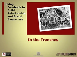 Facebook InsightsNow offers metrics on Facebook and your domainGives great information on your                                                                                 connectivity within facebook …Google AnalyticsProvides Facebook as a traffic source                                                                          but not specifics within FacebookWhy You Need Google Analytics