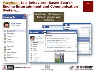  On Home Page - select:GroupsCreate a GroupA Group must have a sponsor (profile, business page or groups) attached to itInvite friends to joinPosting a link to join a group in a message, on a wall or in a discussion board is construed as “spam” Make members “admin” so that they can invite his/her friends to join the groupCreating a Grouphttp://www.facebook.com/apps/application.php?id=2361831622&b
