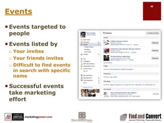 Facebook Branding Strategy…Use Calls to ActionWell designed, clear calls to actionMarket Facebook outside FacebookUse photosIf possible, use pictures to show how customers use your productShow customer satisfaction and engagementPost pictures of your team at workUse videoPost recording of team member “experts”Show your product in actionIntegrate off-line marketingOther media ads and content