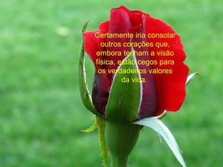 Certamente iria consolar
outros corações que,
embora tenham a visão
física, estão cegos para
os verdadeiros valores
da vida.
 