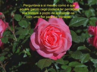 Perguntava a si mesmo como é que
aquele garoto cego poderia ter percebido
sua tristeza a ponto de aproximar-se
com uma flor para lhe oferecer.
 