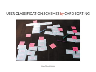 USER CLASSIFICATION SCHEMES by CARD SORTING
https://ﬂic.kr/p/66skhi
 